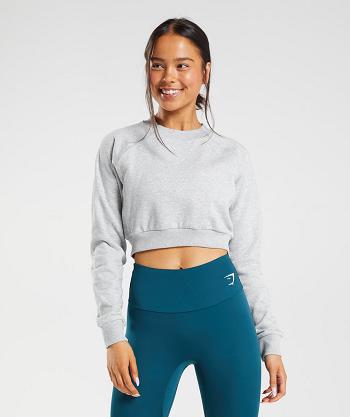 Correr Con Capucha Gymshark Entrenamiento Cropped Sueter Mujer Gris Claro | CO 2609BEX